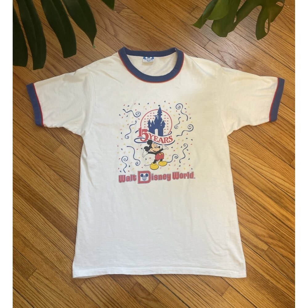 Vintage 80s 1986 Large Walt Disney World Mickey Mouse Ringer T-Shirt USA